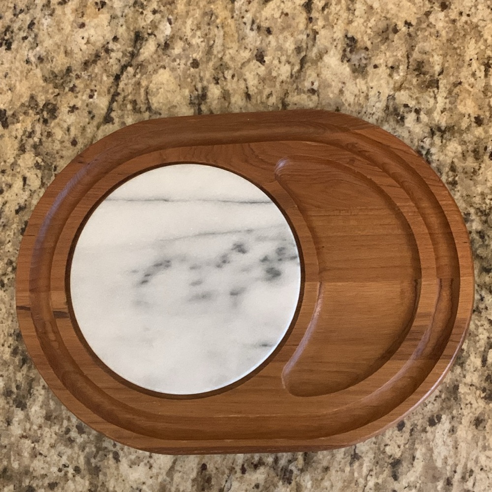Vintage Teak Wood & Marble Cheese Board